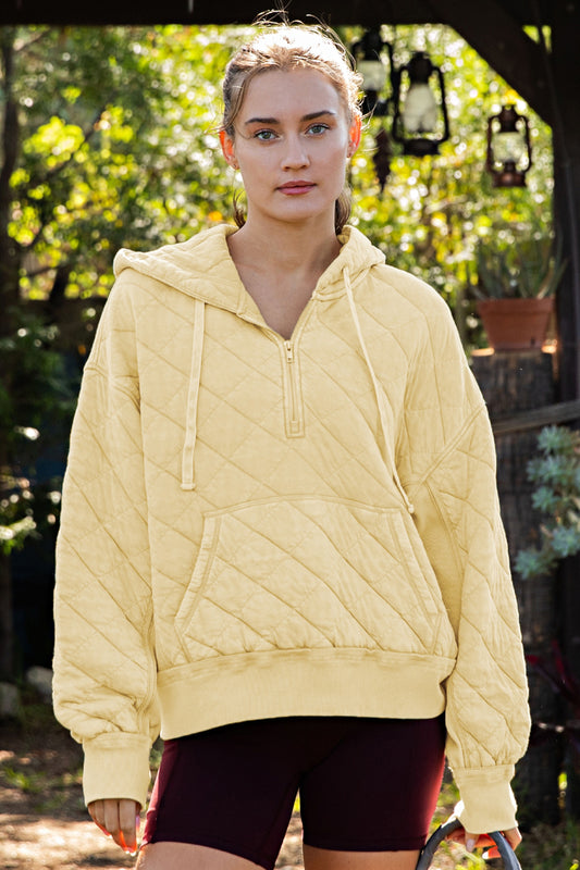 MINERAL WASHED QUILT QUARTER ZIP HOODIE