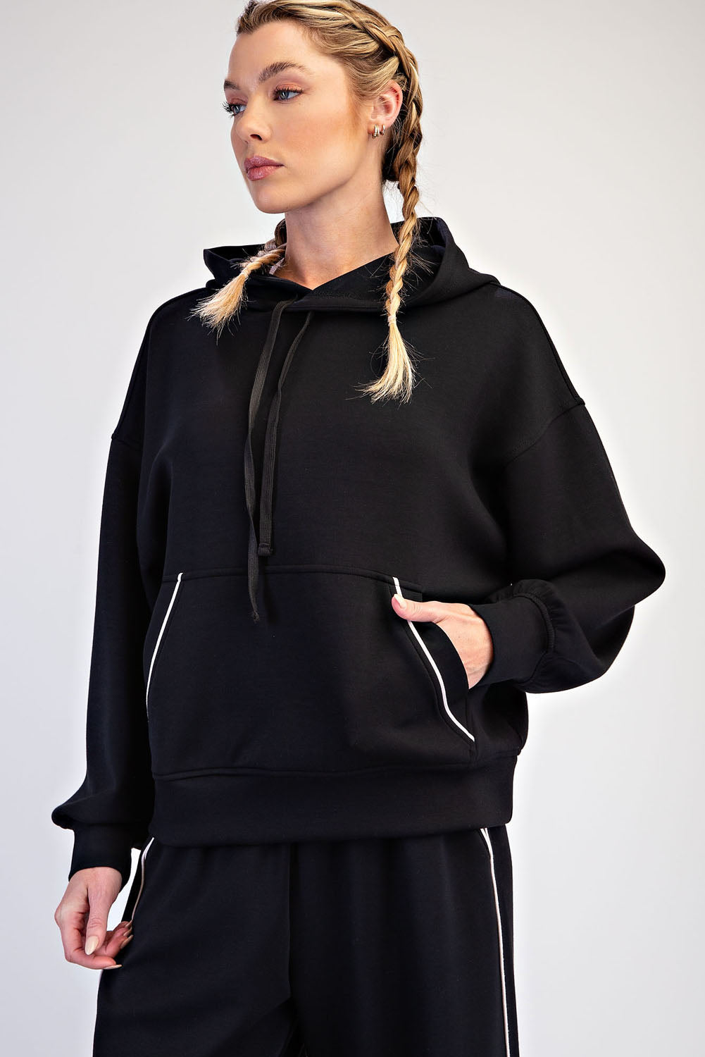 Luxe Line Scuba Hoodie by Rae Mode | Modal Scuba Piping Pullover