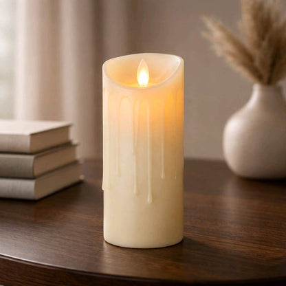 Cream Drip Timered Moving Flame Votive 2x6in