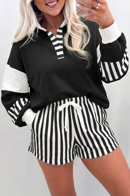 ~PREORDER~ Striped Color Block Pullover Top & Drawstring Shorts Set ~PREORDER~