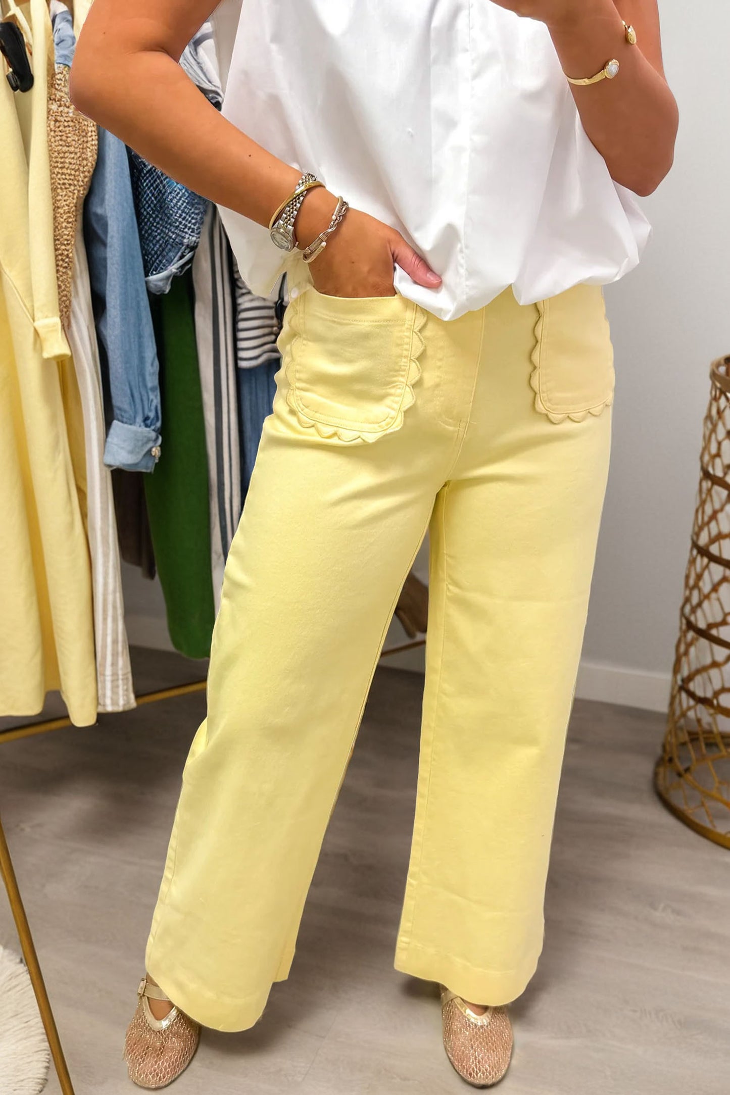 ~PREORDER ~ Yellow Scalloped Patch Pocket Shift Jeans ~PREORDER ~