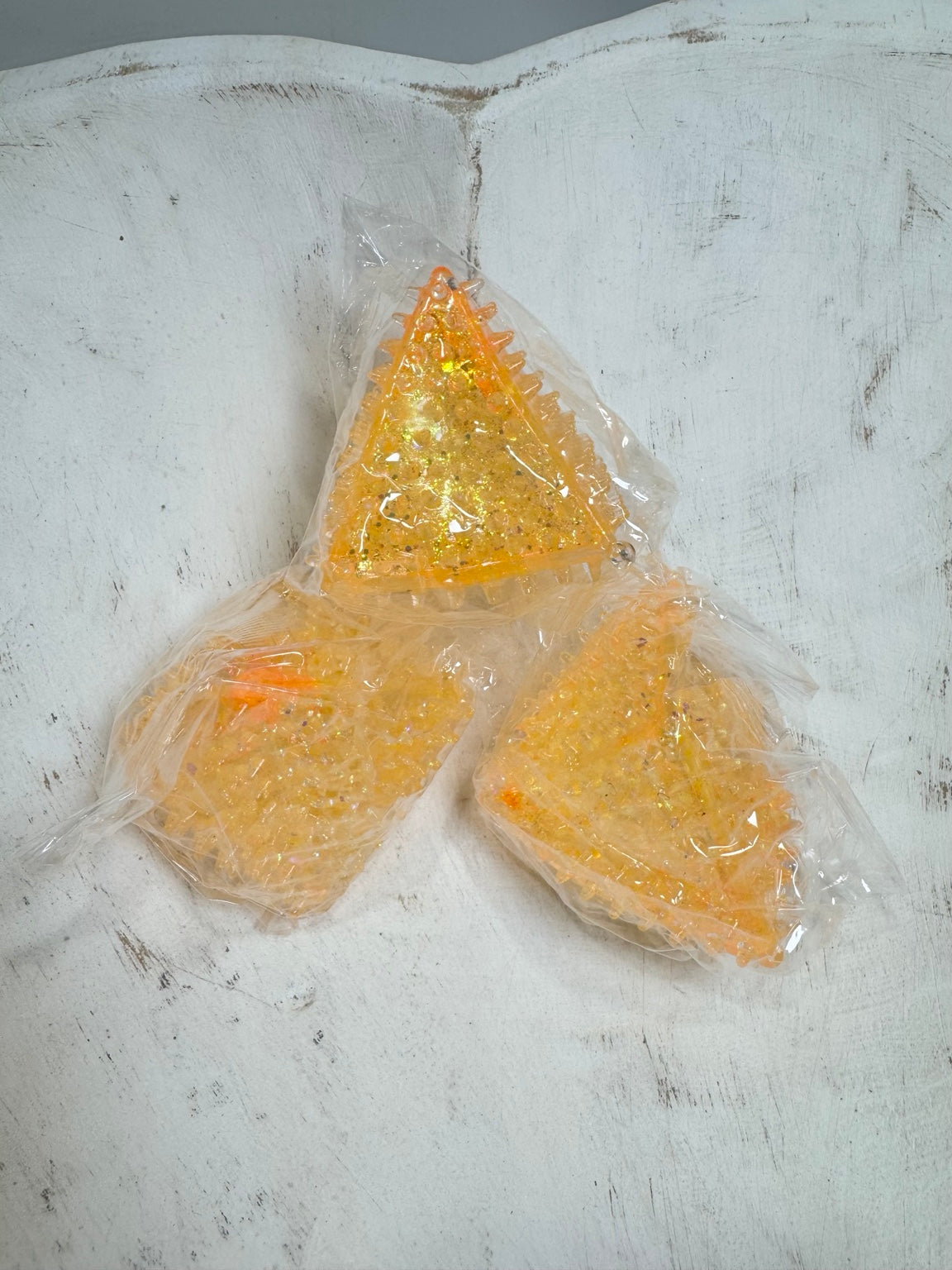 Glitter Crunch Triangle Fidget Toy | Orange Sensory Squeeze Toy