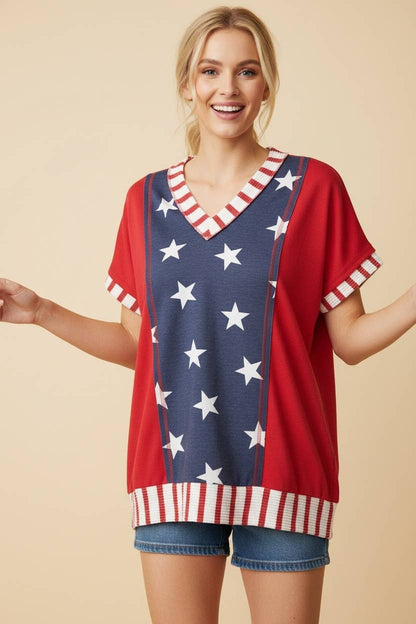 Stars, Stripes & Sass Patriotic Patchwork Top – Oversized Americana Shirt