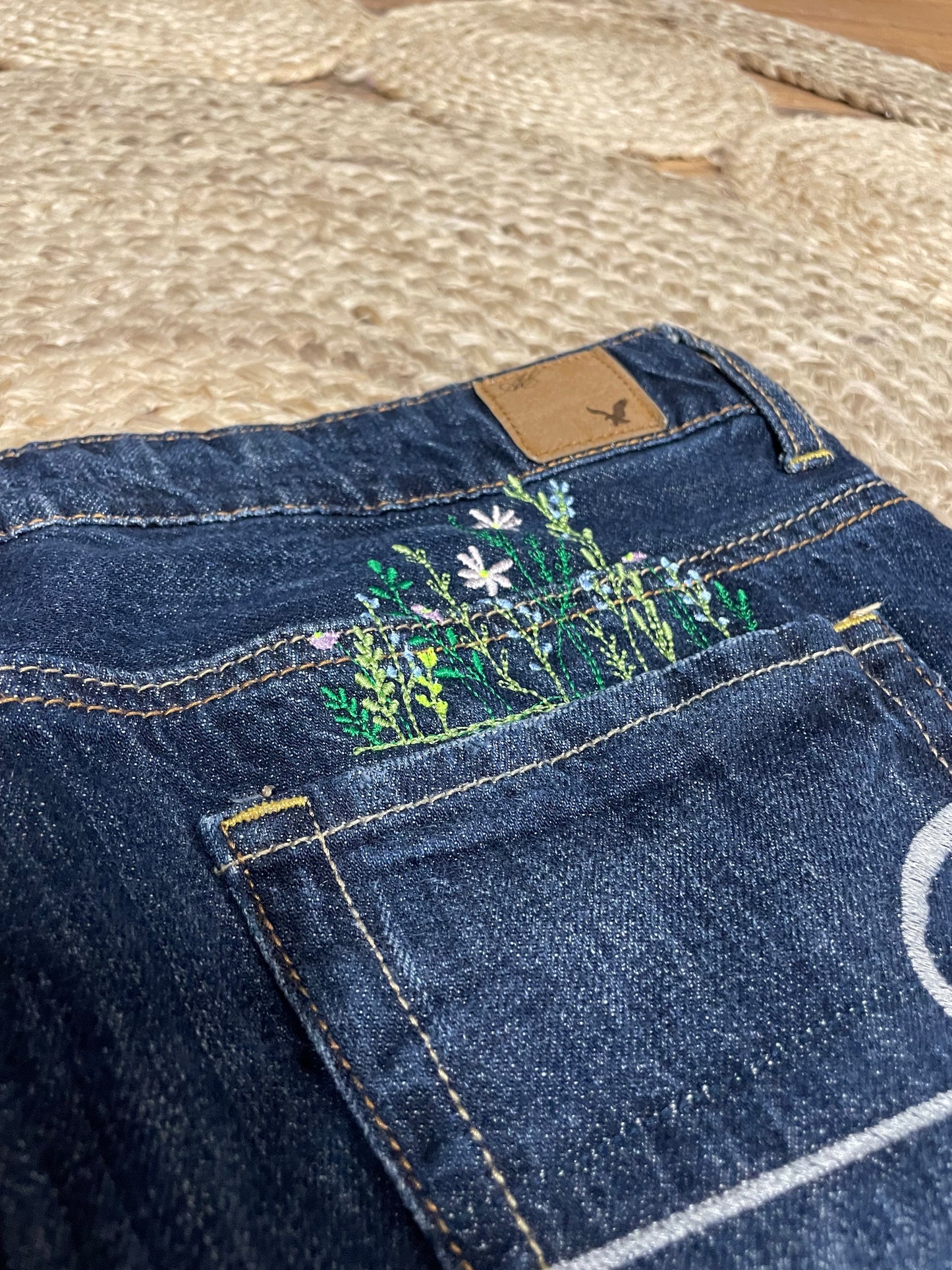 Flower Embroidered Jean Shorts