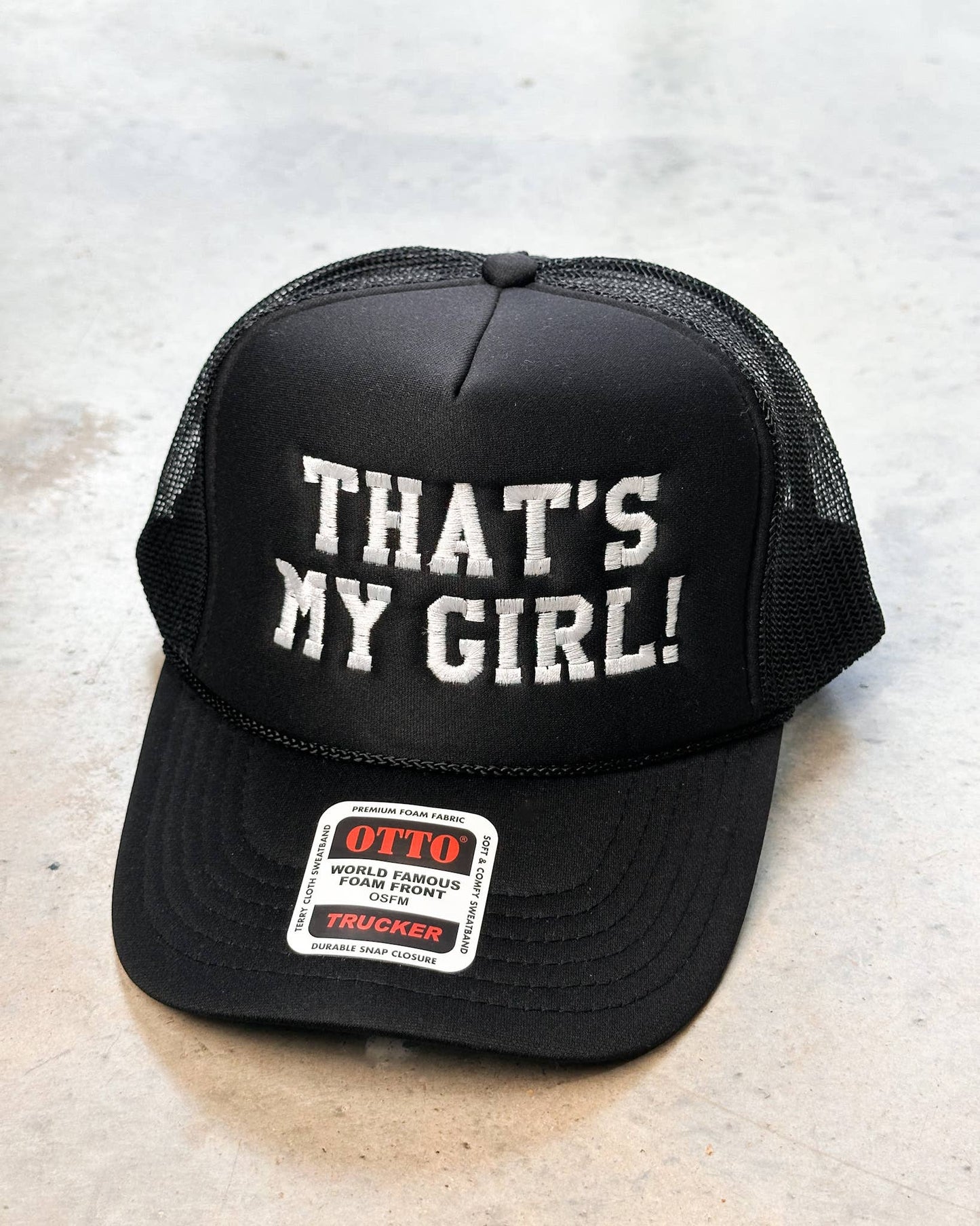 That’s My Girl Embroidered Foam Trucker Hat | Otto Brand Black Mesh Cap