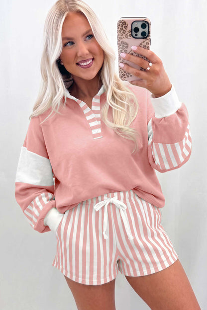 ~PREORDER~ Striped Color Block Pullover Top & Drawstring Shorts Set ~PREORDER~