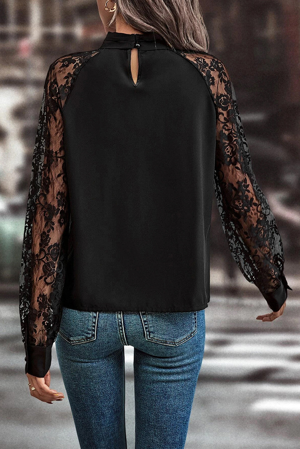 ~PREORDER ~ Black Lace Sleeve Keyhole Blouse ~PREORDER ~
