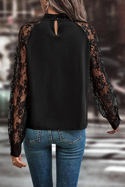 ~PREORDER ~ Black Lace Sleeve Keyhole Blouse ~PREORDER ~