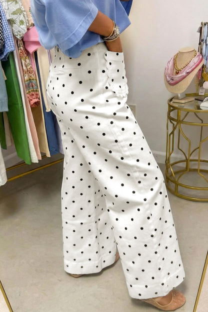 ~PREORDER ~ White Polka Dot Scalloped Patch Pocket Pants ~PREORDER ~