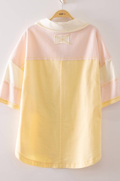 Oversized Collared Knit Top | Contrast Detail Half Sleeve Casual Shirt