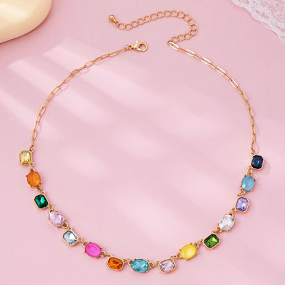 Color Pop Gemstone Paperclip Necklace | Gold Plated Statement Necklace