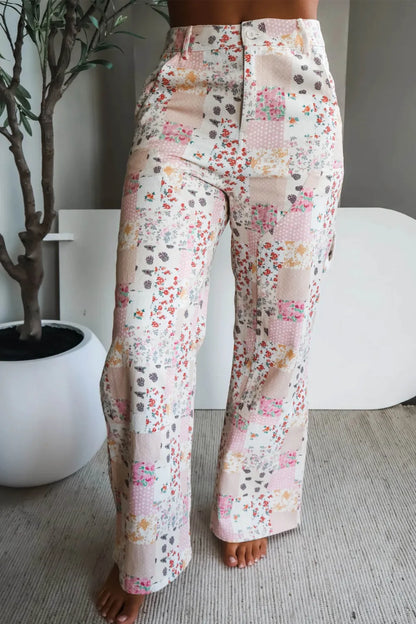 ~PREORDER~ Patchwork Petals Pink Floral Wide Leg Jeans ~PREORDER~