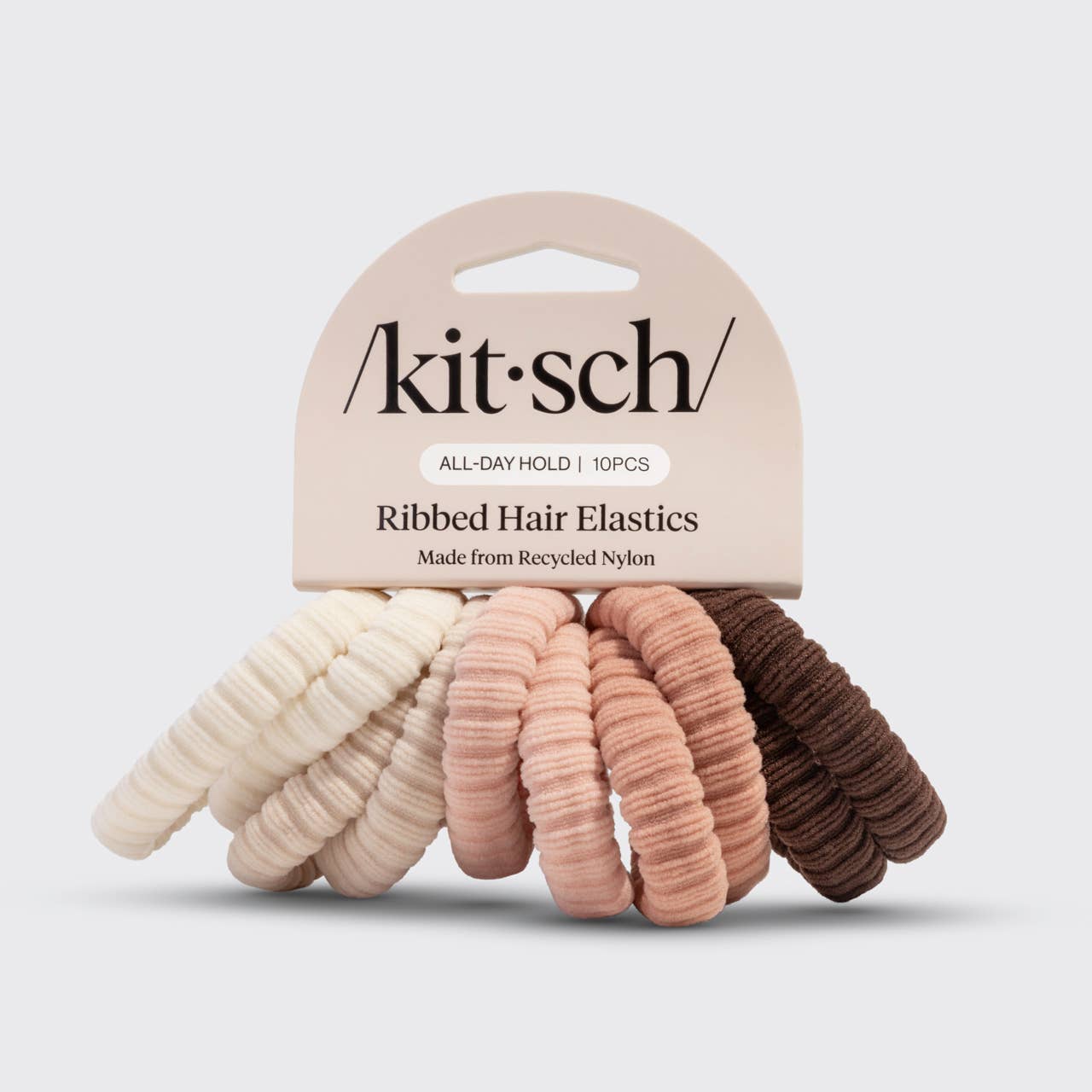 Recycled Fabric Ribbed Hair Elastics 10pc Set - Blush by Kitsch