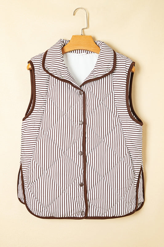 Striped Quilted Puffer Vest with Contrast Trim – Cozy Layering Piece