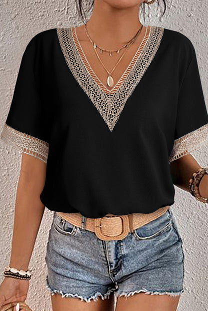~PREORDER ~ Lace Trim V Neck Blouse ~PREORDER ~