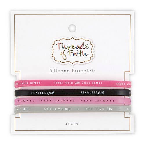 Threads of Faith Fearless Silicone Bracelet Set | 4-Pack Christian Stretch Bracelets
