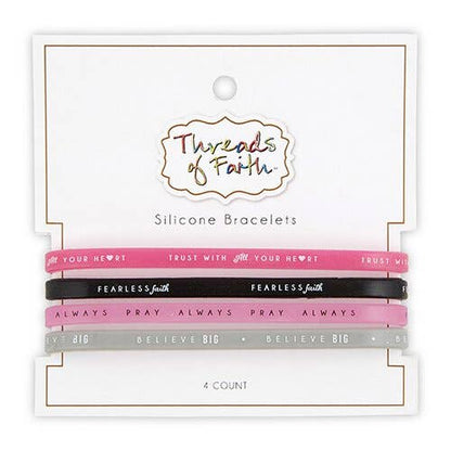 Threads of Faith Fearless Silicone Bracelet Set | 4-Pack Christian Stretch Bracelets