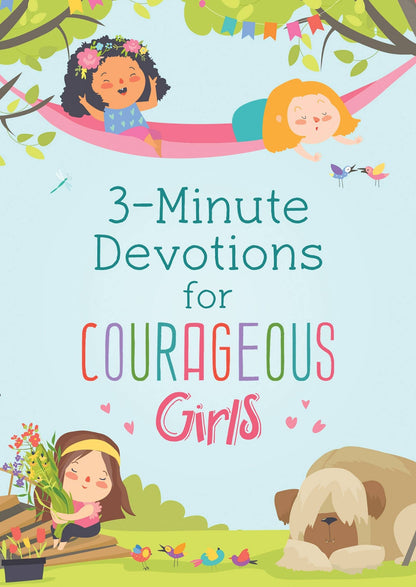 “Cover of 3-Minute Devotions for Courageous Girls by JoAnne Simmons”

“Inside page showing scripture, devotion, and prayer layout”

“Pocket-size devotional book for girls ages 8-12”