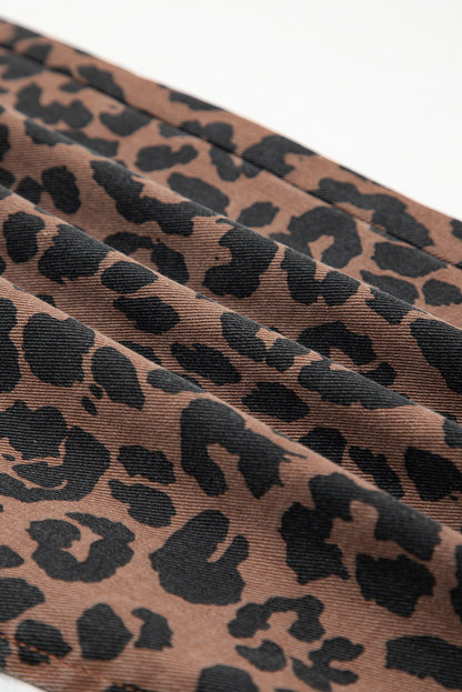 Wild Side Leopard Denim Midi Skirt | Brown Frayed Hem Stretch Skirt