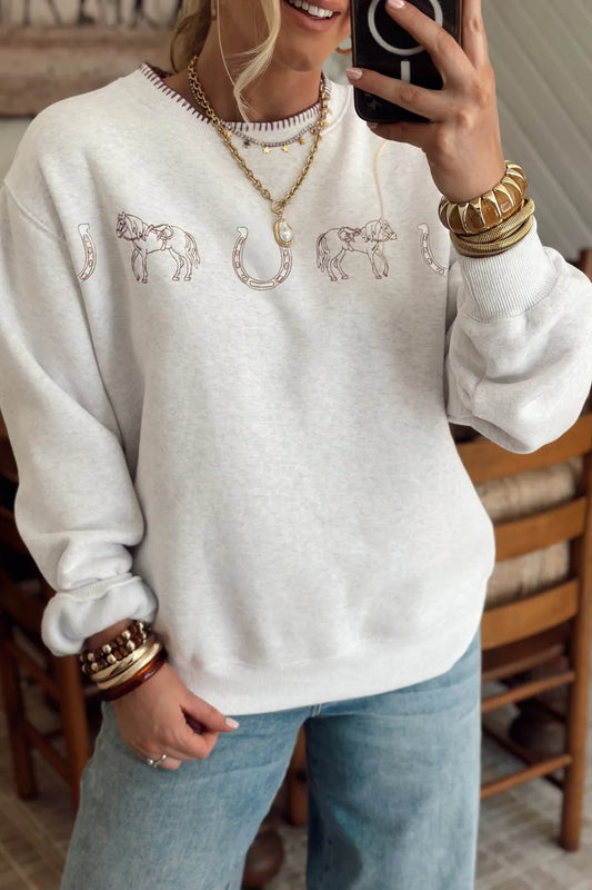 ~PREORDER~ Western Skies Embroidered Sweatshirt – Light Grey ~PREORDER~