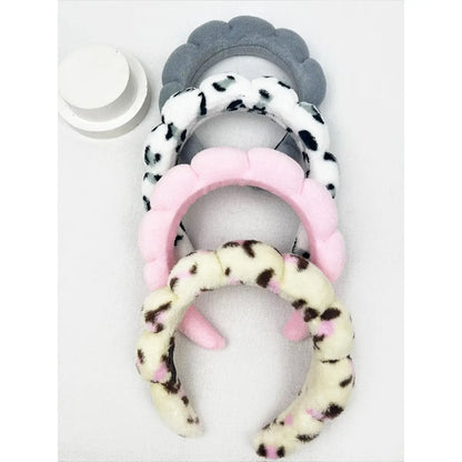 Leopard and Solid Mix of SpaCloud Puff Spa Headband | Leopard & Solid Makeup Headband Headband