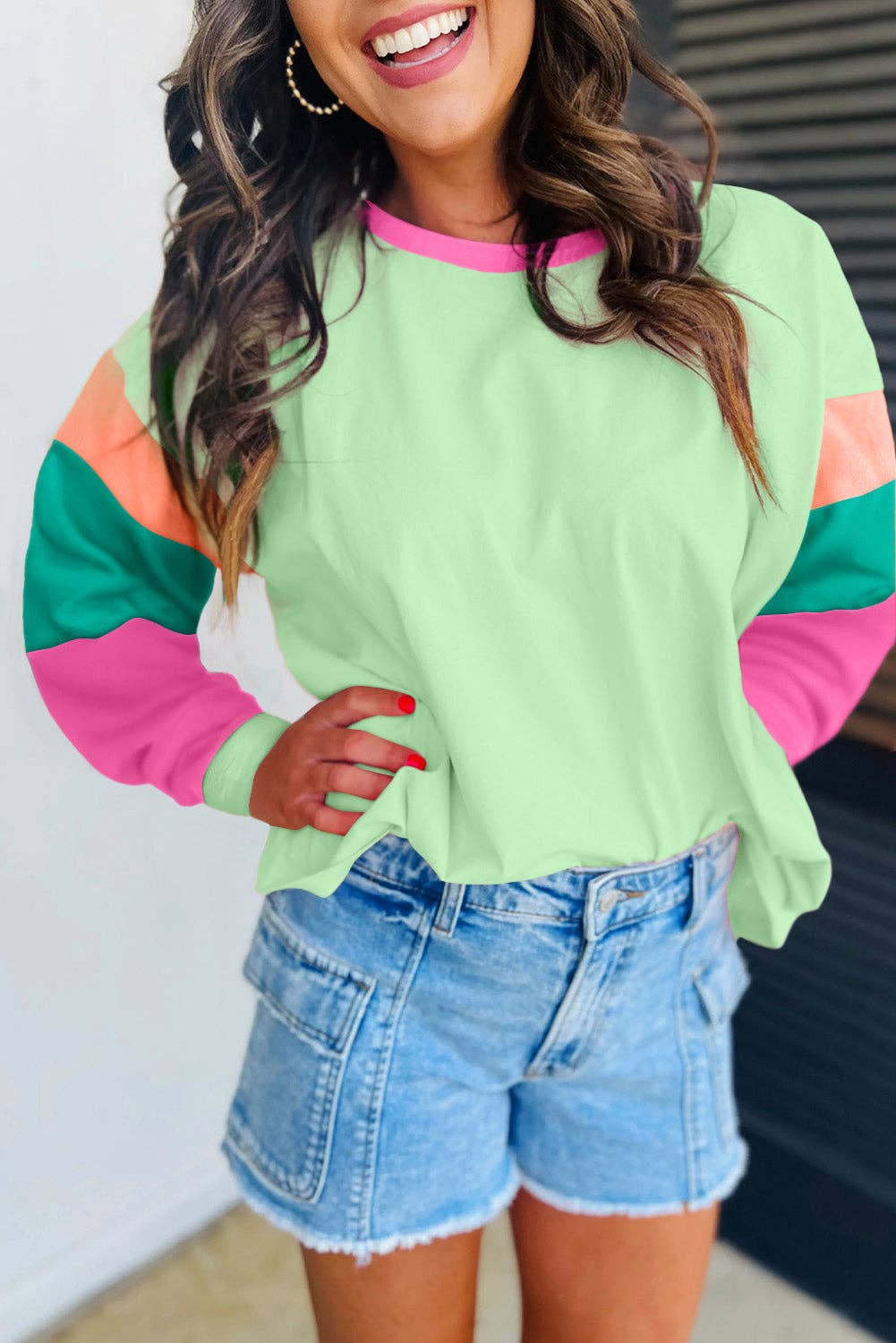 Colorblock Patchwork Long Sleeve Loose Top