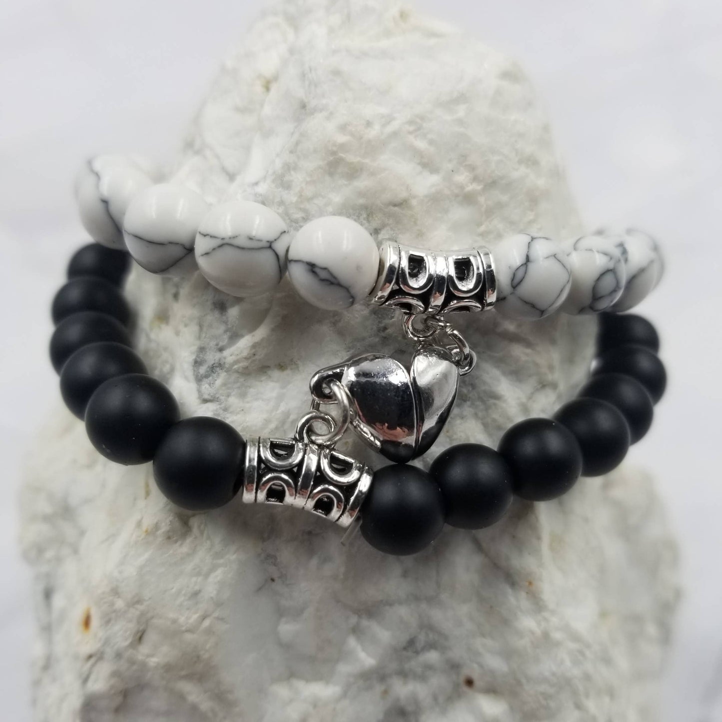 Natural Stone Magnetic Heart Charm Bracelet - Set Of 2