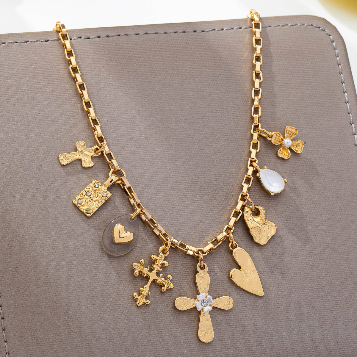 Faith & Fancy Charm Necklace | Vintage Gold Cross & Heart Necklace