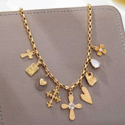 Faith & Fancy Charm Necklace | Vintage Gold Cross & Heart Necklace