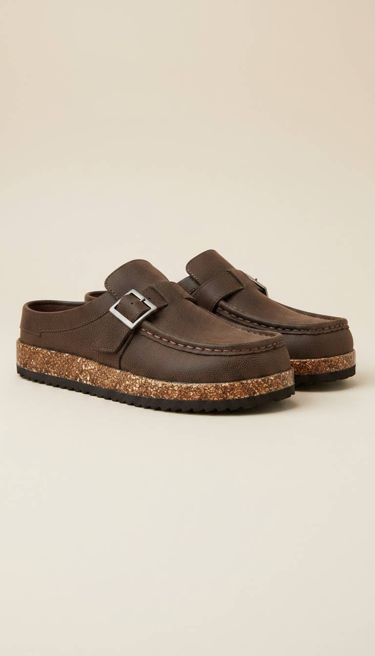 Buckley Cork Platform Clogs | Vegan Leather Buckle Mule Shoes