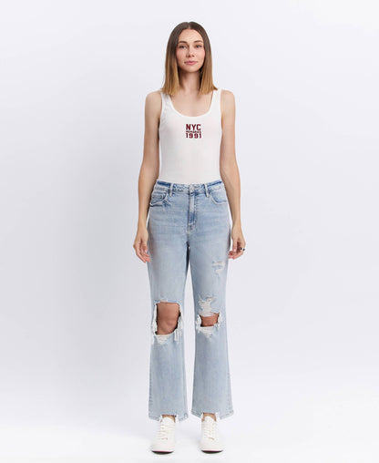 90s Icon Super High Rise Distressed Straight Leg Jeans – Comfort Stretch Ankle Denim Vervet T5933