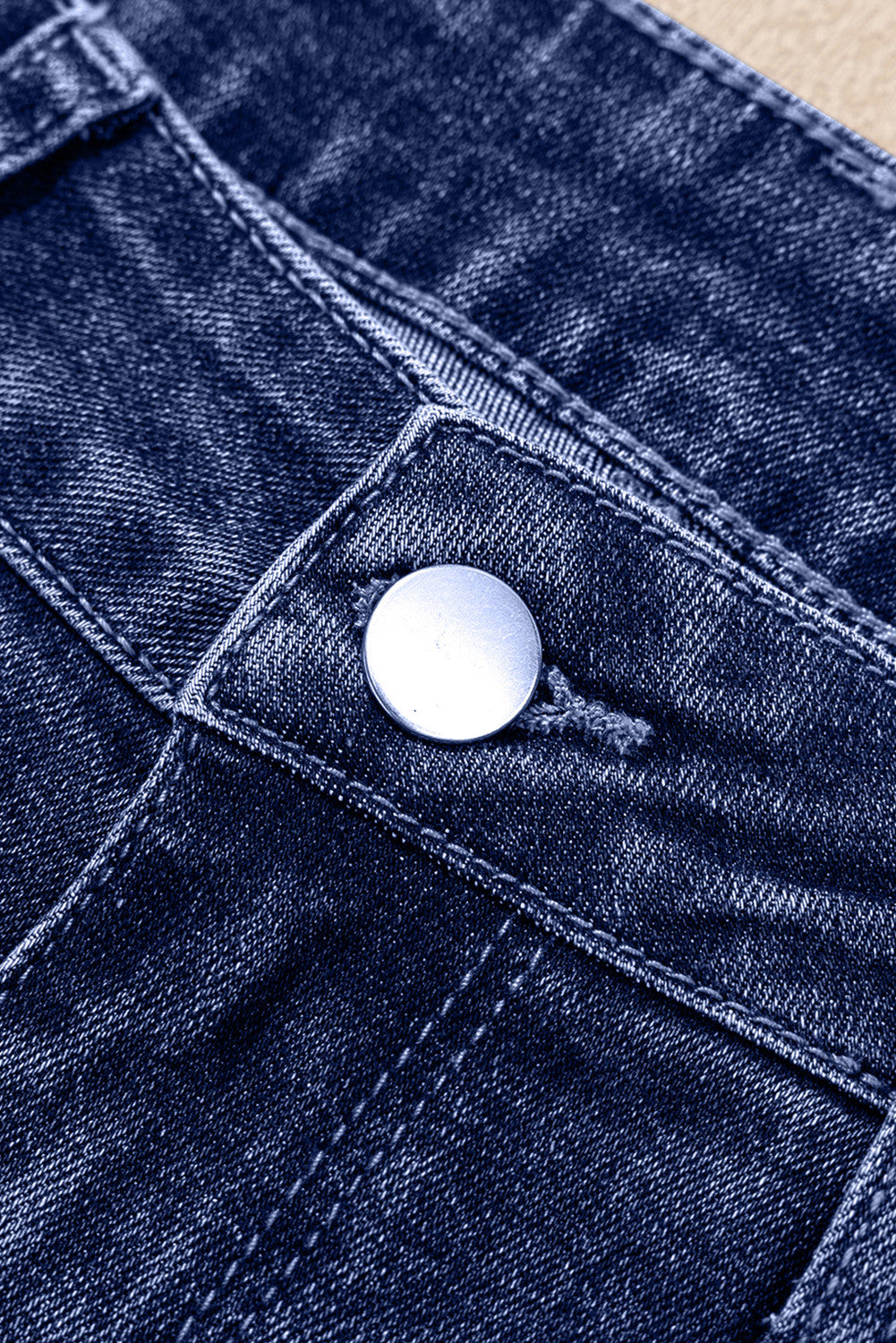 Real Teal Distressed High Waist Straight Leg Jeans with Folded Cuffs