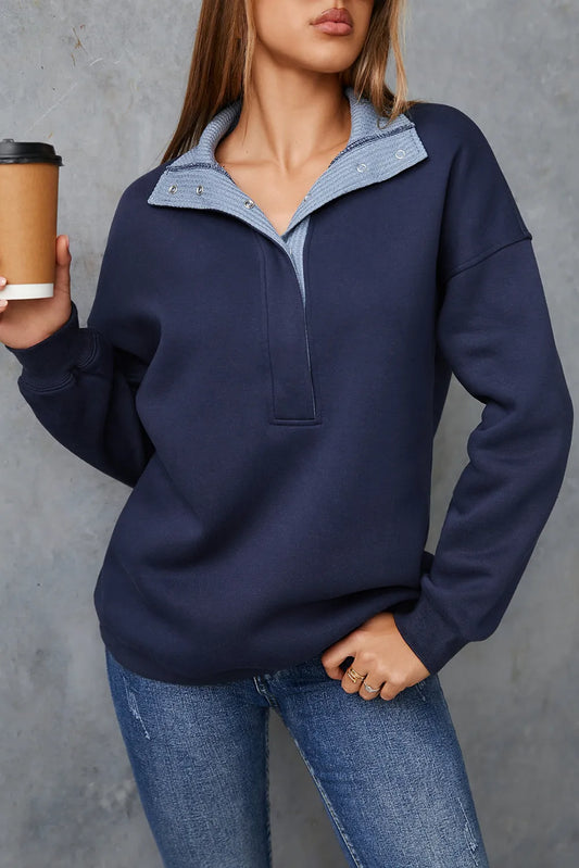 ~PREORDER~ Washed Blue Button Detail Pullover Sweatshirt ~PREORDER~