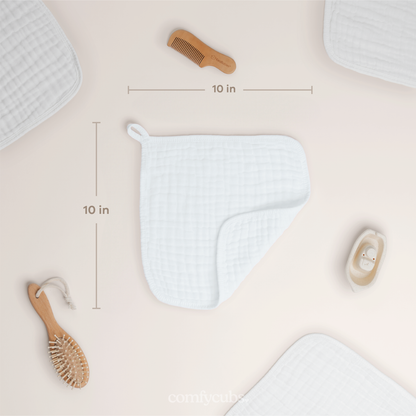 Muslin Baby Washcloths, Soft 10"x10" Cotton by Comfy Cubs