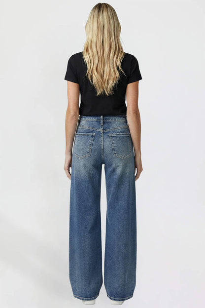 Kayla High Rise Wide Leg Jeans | YMI Premium Stretch Light Wash Denim