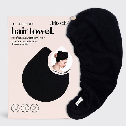 “Quick dry microfiber hair towel in Eco Black – B7 Boutique”

“Black hair wrap towel with loop and button closure”

“Frizz-reducing fast dry towel for women’s hair care routine”