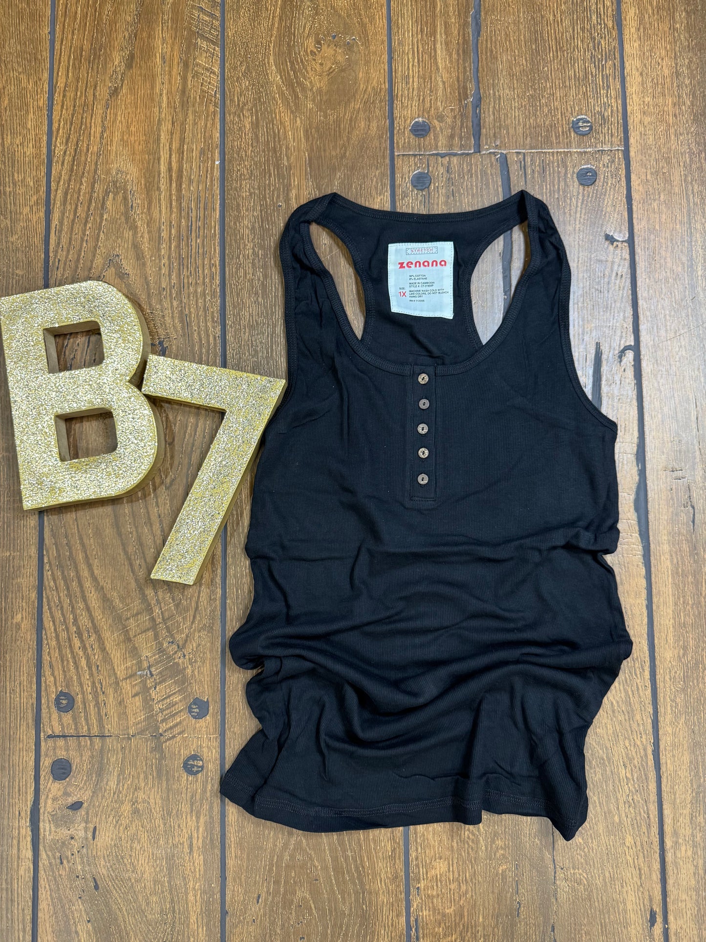 Zenana plus size ribbed tank top with button front