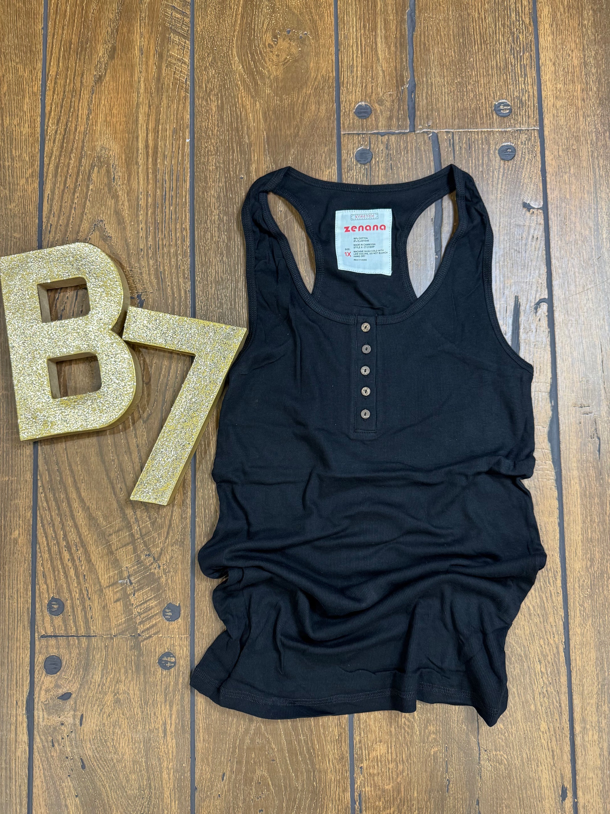 Zenana plus size ribbed tank top with button front
