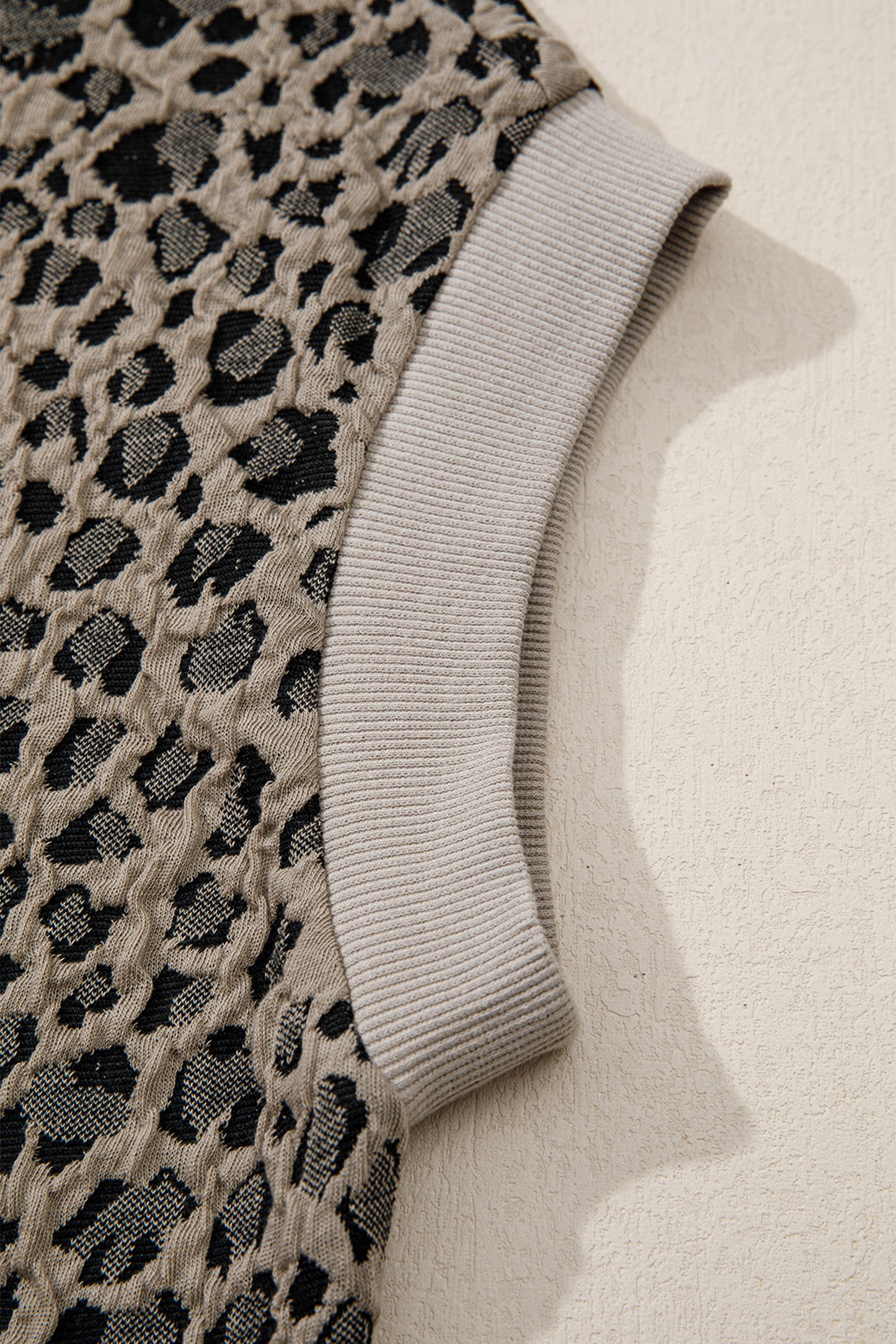 Wild Side Leopard Zip Top – Beige Collared Cap Sleeve Pullover