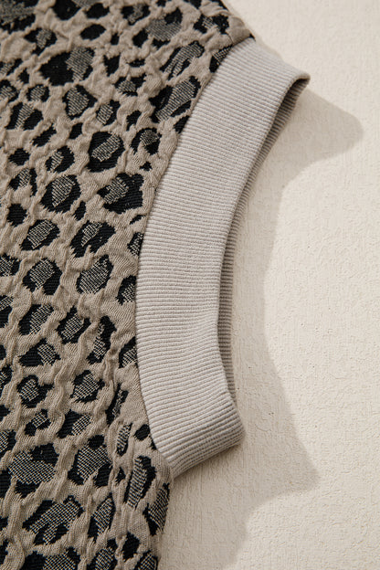 Wild Side Leopard Zip Top – Beige Collared Cap Sleeve Pullover