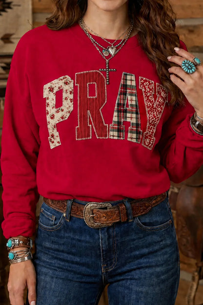 ~PREORDER~ Pray Patchwork Appliqué Sweatshirt ~PREORDER~