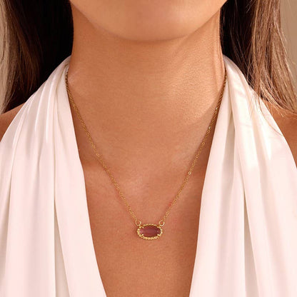 Emerald Glow Bezel Necklace | Gold Oval Gemstone Pendant Necklace