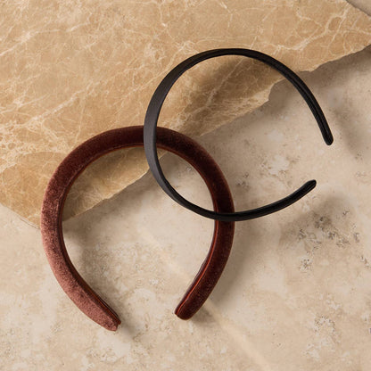 Recycled Fabric Satin & Velvet Headbands 2pc Set-Black/Choco by Kitsch