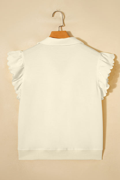 ~PREORDER ~ Beige Zip Collared Ruffle Sleeve Blouse ~PREORDER ~