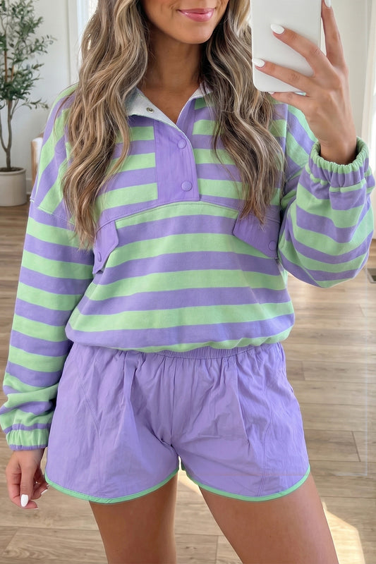 ~PREORDER ~ Purple Stripe Half Button Top & Mix and Match Shorts Set ~PREORDER ~