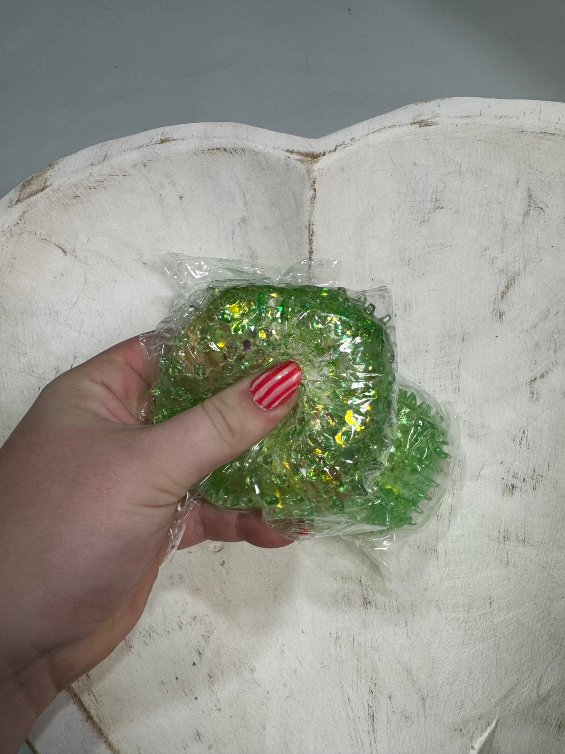 Green Glitter Spiky Sensory Squish Ball | Textured Fidget Stress Relief Toy