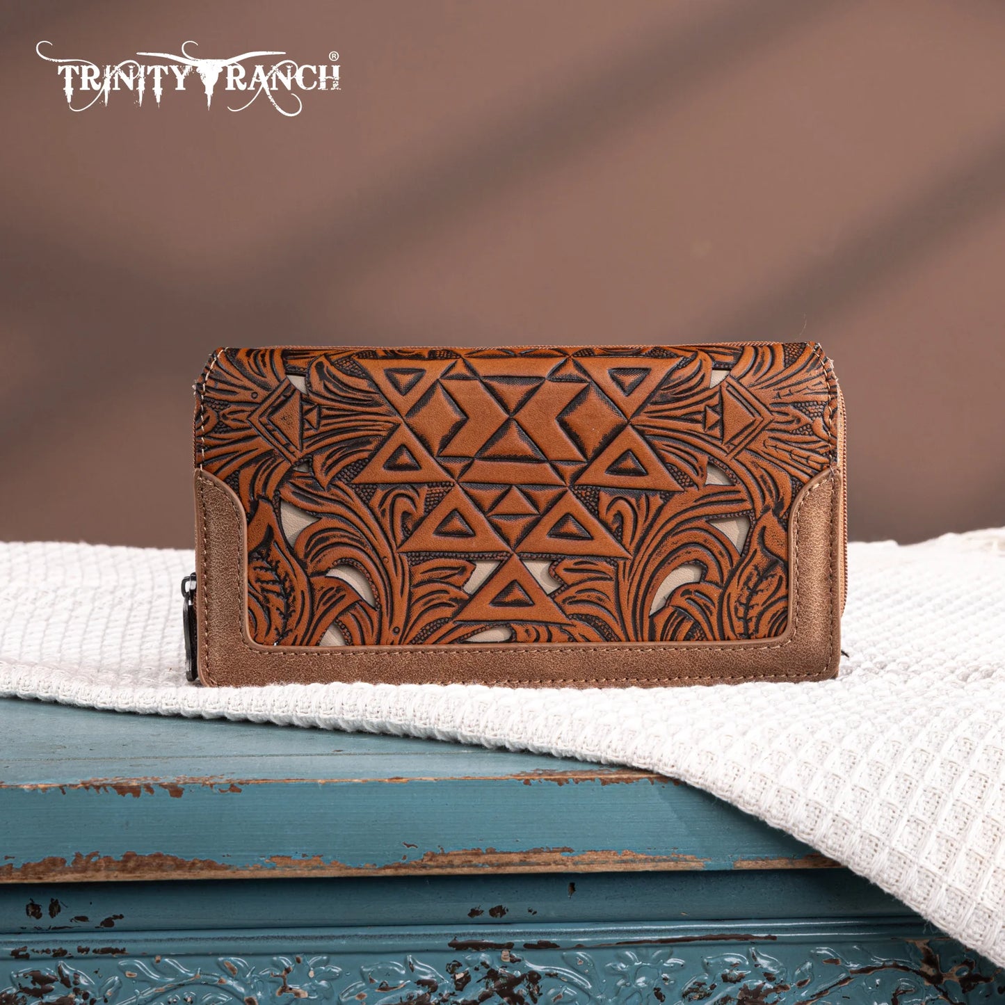 Brown Trinity Ranch Floral Aztec Wallet
