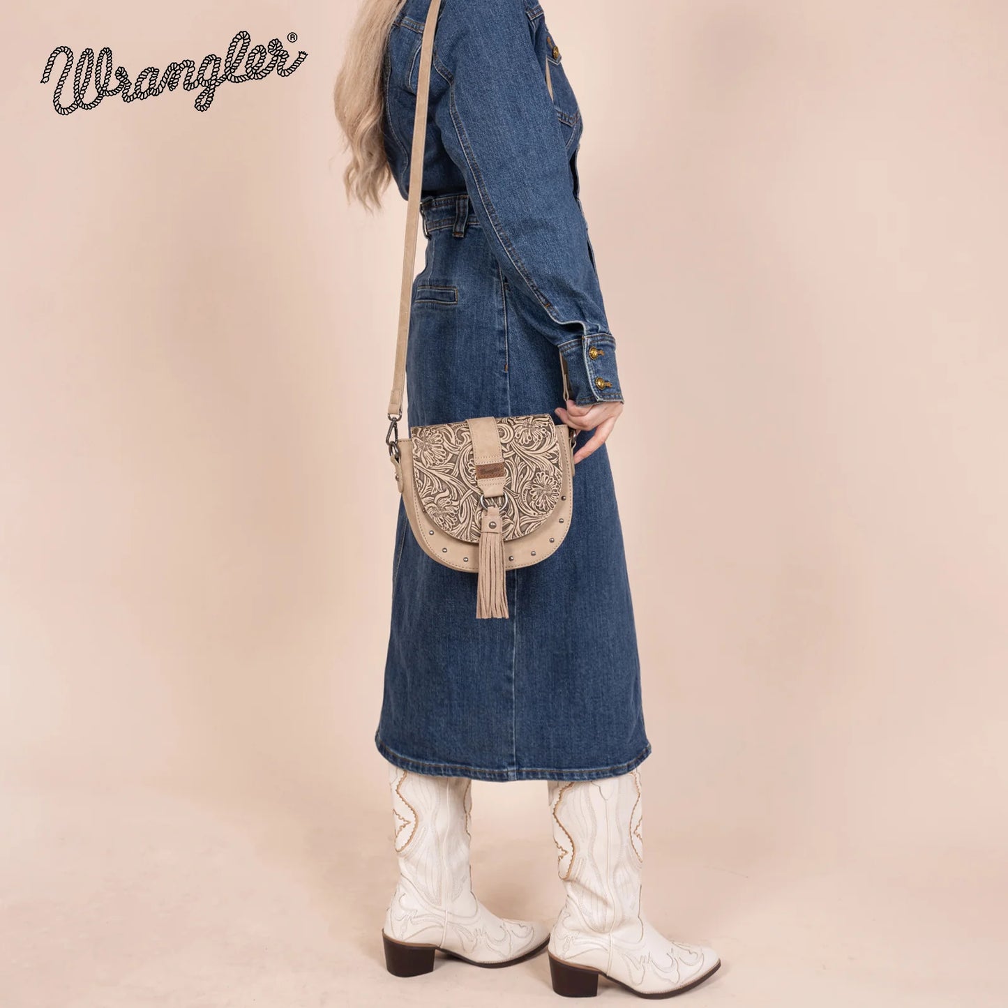 WG160-60113 Wrangler Western Tooled Saddle Bag Crossbody