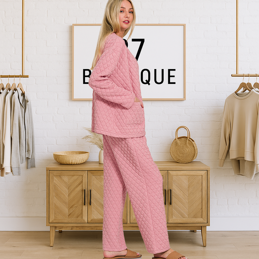 Zenana Quilted Jacket & Pants Set – Cozy, Trendy Lounge Outfit