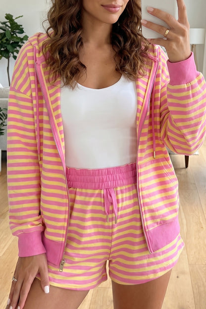 ~PREORDER ~ Striped Zip-Up Hoodie & Drawstring Short Set ~PREORDER ~